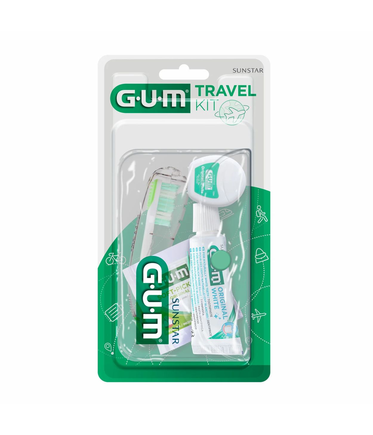 GUM Orginal White Ferðasett