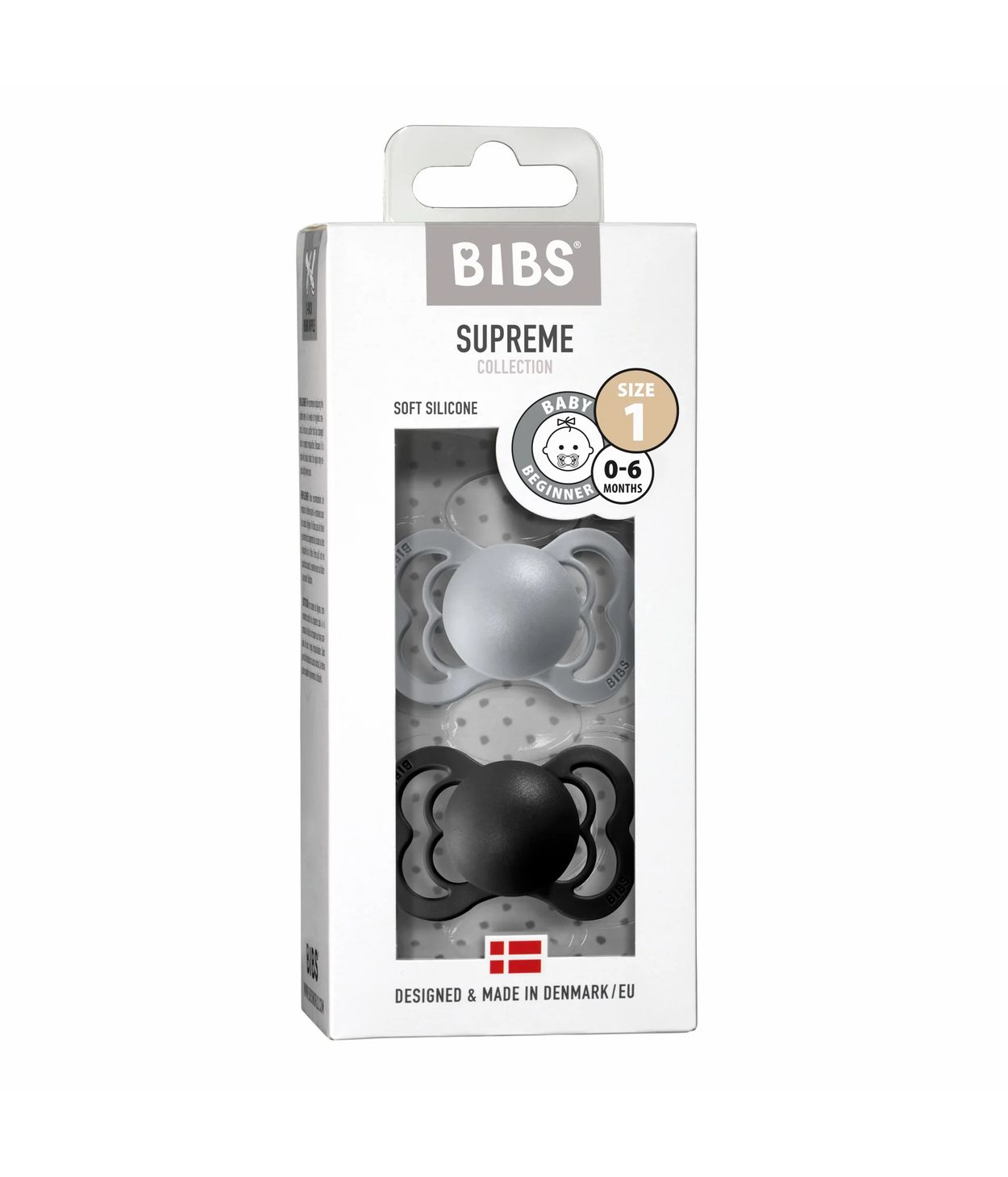 BIBS Supreme Cloud/Black Silicone 6mán+