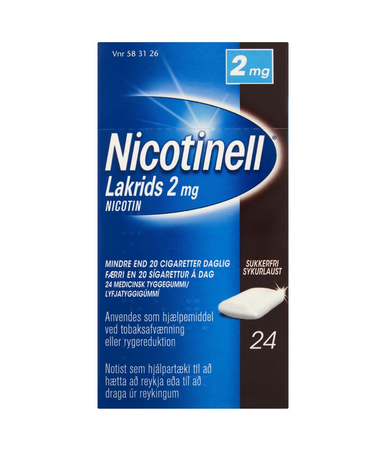 Nicotinell Lakrids tyggigúmmí 2 mg 24 stk