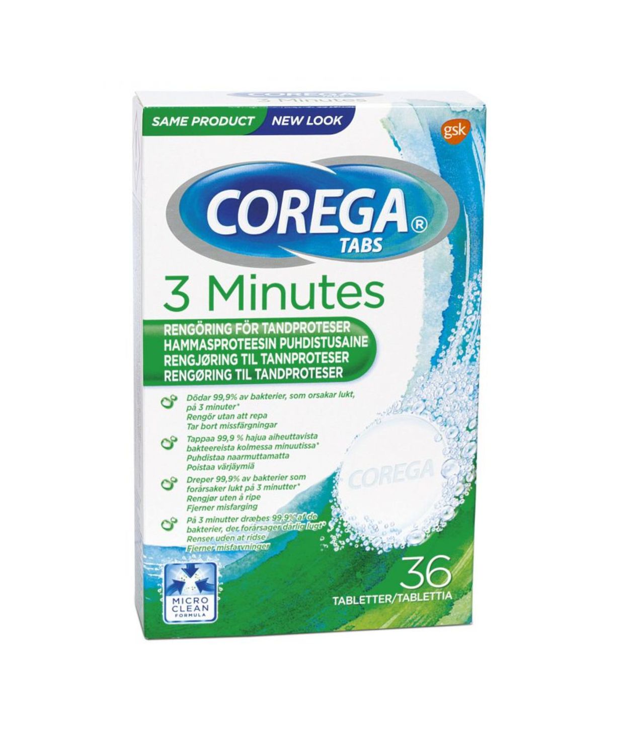 COREGA Tabs 3min Hreinsitöflur 36stk