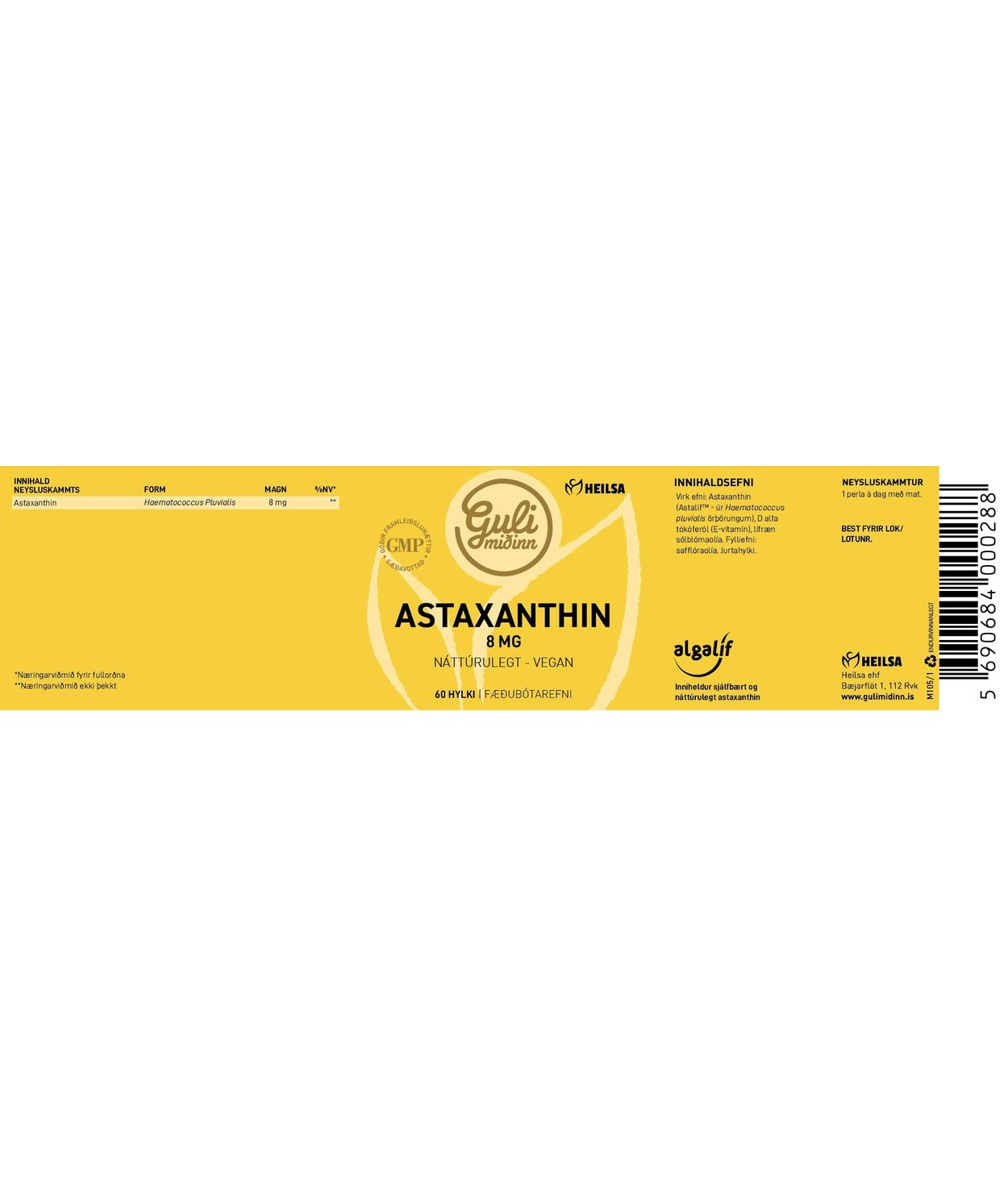Guli Miðinn Astaxanthin 8mg 60stk