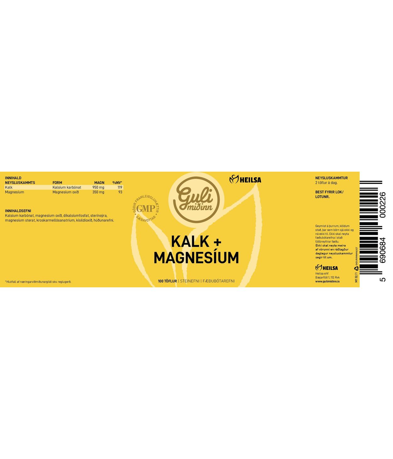 Guli Miðinn Kalk og Magnesium 100 stk