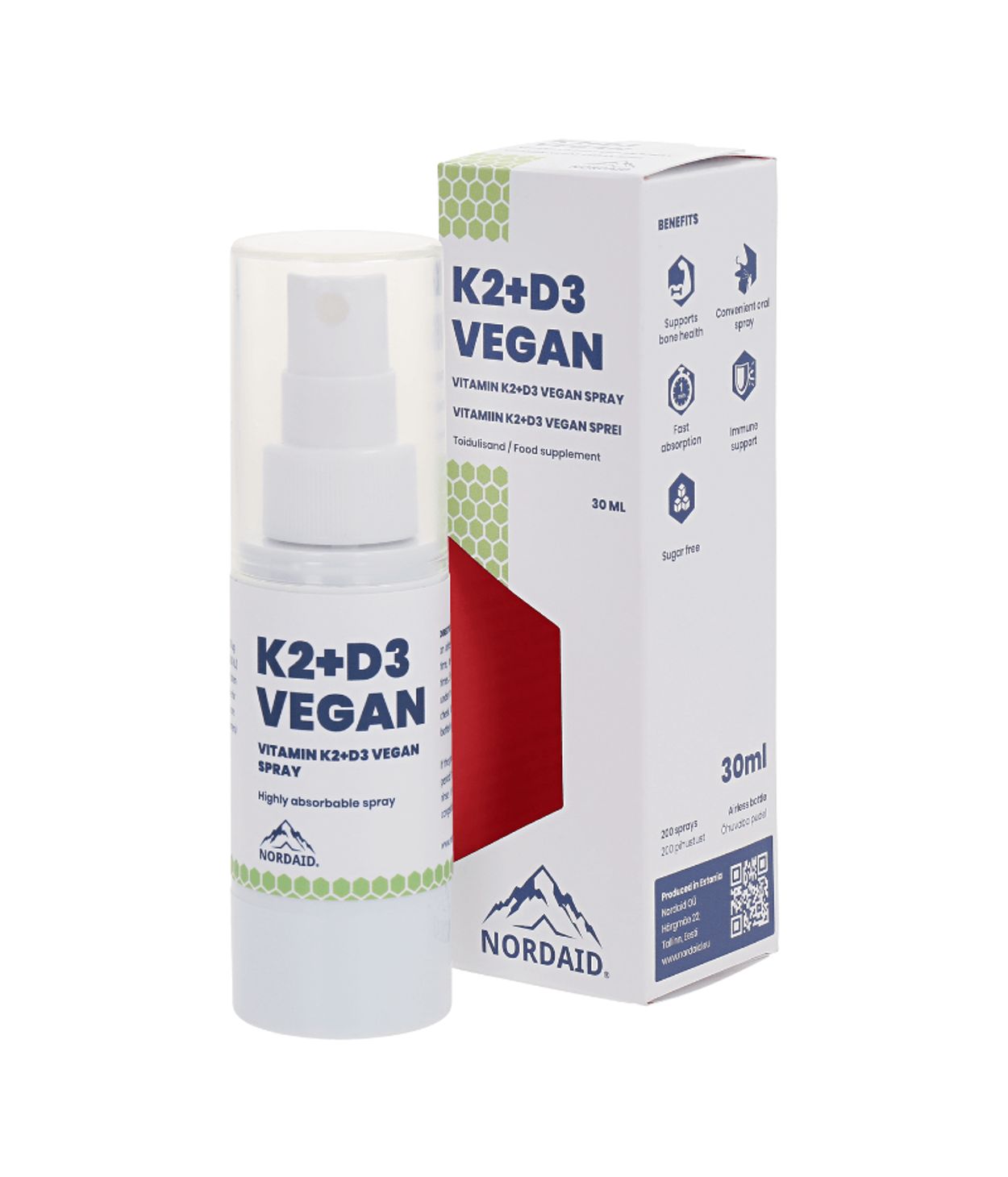 Nordaid K2+D3 Vegan munnúði 50 dagskammtar